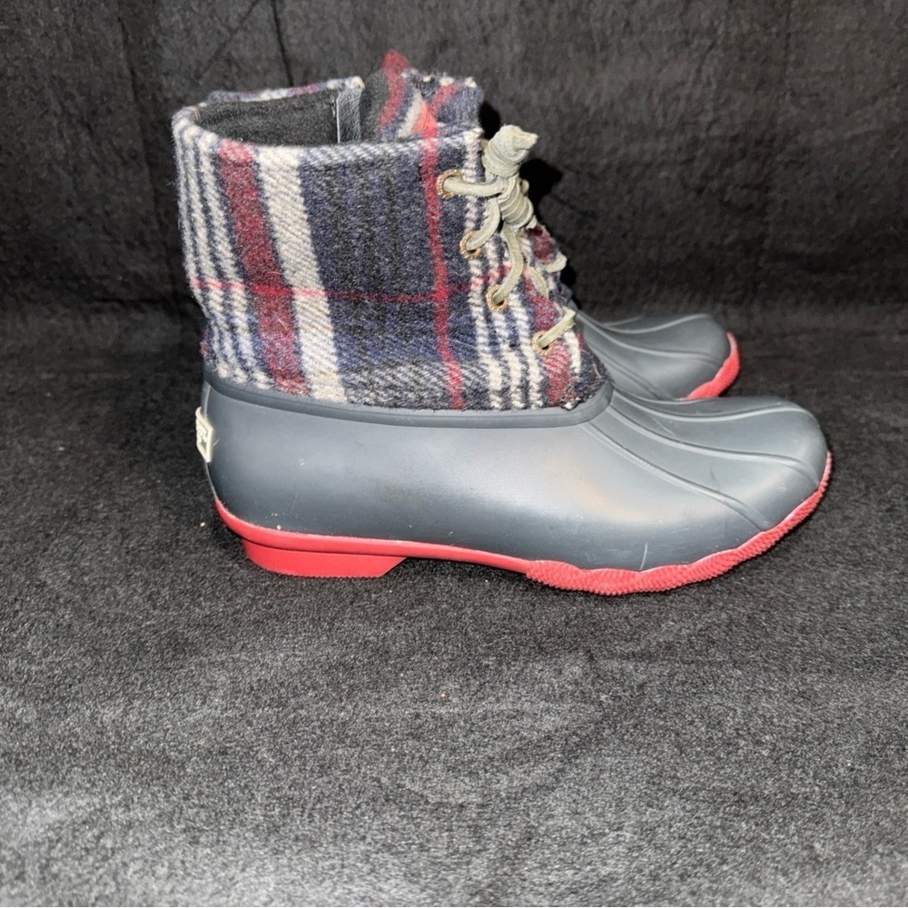 Sperry Womens Sz 6 Navy Plaid Waterproof Saltwater Duck Boots Style STS9716 Rain - Picture 4 of 9